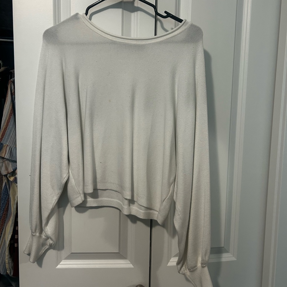Cropped White Long Sleeve Sweater